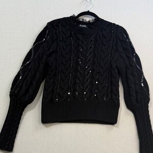 Express Black Cable Knit Sweater with Sequins